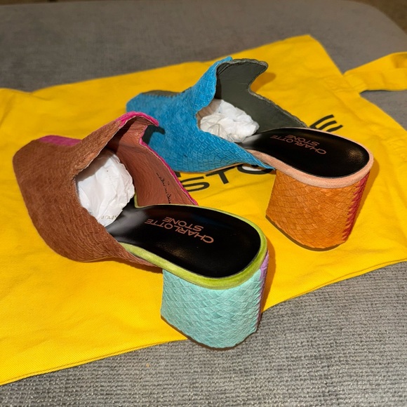 Charlotte Stone Mae Colorful Rainbow Woven Leather Mules Nassau Size 9 - Picture 9 of 15